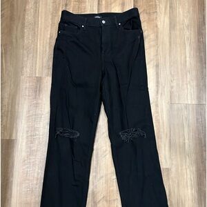 Express High Waisted Ripped No Stretch Straight Legged Jeans